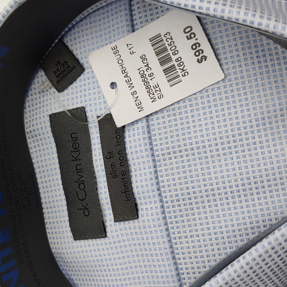 NWT Calvin Klein infinite non iron men's dress shirt slim fit 16 sleeve 34/35 - Picture 5 of 6